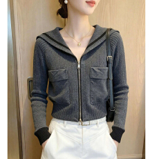 批发连帽拉链针织开衫<b class='q'>女</b>装舒适高级感休闲百搭上衣
