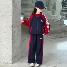 批发女童秋装运动套装<b class='q'>儿童</b>装洋气秋季中大童女孩翻领卫衣外套阔腿裤潮