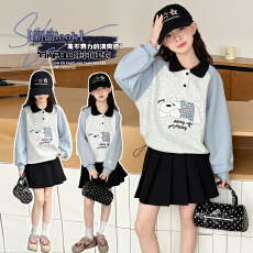 批发女童卫衣春秋装大童学院风POLO衫<b class='q'>儿童</b>翻领秋季上衣女孩打底衫T恤