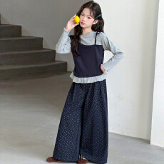 女童套装春秋款2026新款儿童洋气秋装大童假两件打底衫两件套秋季