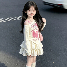 批发<b class='q'>女</b><b class='q'>童</b>套装秋2026新款儿童春秋韩版长袖T恤蛋糕短<b class='q'>裙</b>时髦洋气两件套