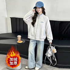 批发银狐绒女童秋冬装加绒外套2026超火独特漂亮开衫上衣运动棒球服