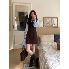 批发Even一雯【圣彼得学院】韩系高智感学院风撞色条纹拼接减龄连衣裙