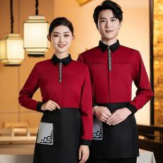 批发上衣长袖字母织带服务员定制可定制logo舒适亲肤透气经典工作服