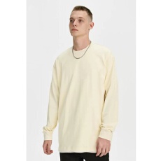 批发杏色 240克抖音直播 纯棉河北光板长袖束口螺纹袖口可外穿潮T恤