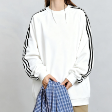 批发纯棉华棉复牛奶丝 拼接三杆薄款圆领宽松<b class='q'>潮牌</b>男女款<b class='q'>卫衣</b> 320/420