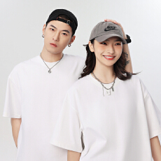 批发26支双纱 潮牌重磅纯棉短袖T恤男女款百搭宽松大落肩上衣