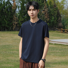 批发230克 凉感吸汗速干抗紫外线莱赛尔克隆棉 圆领正肩拼接宽松T恤