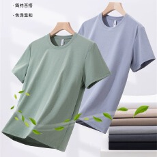 批发防蚊薄荷7A抗菌纯色锦棉吸湿速干百搭休闲宽松男款T恤碰碰香 
