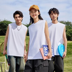 批发夏季凉感速干索罗娜大落肩宽松后包领运动<b class='q'>男</b>女款纯色背心 250克
