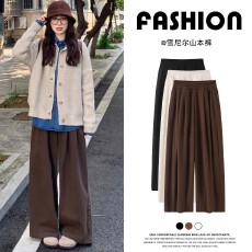 批发原版品质--咖色雪尼尔阔腿裤女秋冬高腰垂感宽松休闲加绒灯芯绒裤