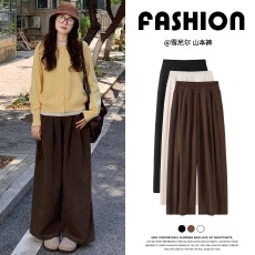 批发立体腰头--咖色雪尼尔阔腿裤女秋冬新款高腰垂感直筒加绒灯芯绒裤