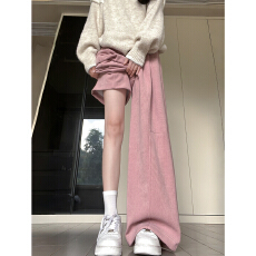 批发原版品质--粉色灯芯绒<b class='q'>阔腿裤女</b>秋冬2025新款高腰显瘦小个子加绒裤