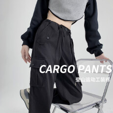 批发二种裤长--黑色工装裤<b class='q'>女</b>春夏秋宽松束脚冲锋登山阔腿小个子运动裤