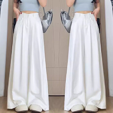 批发二种裤长--白色奶芙山本裤<b class='q'>女</b>夏季2026新款直筒垂感西装冰丝阔腿<b class='q'>裤</b>
