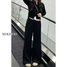 批发二种裤长--黑色休闲西装裤女高腰夏季新款高腰垂感宽松显瘦阔腿裤