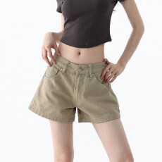批发卡其色<b class='q'>牛仔</b><b class='q'>短裤</b>女外穿夏季新款低腰美式宽松阔腿A字休闲热裤子