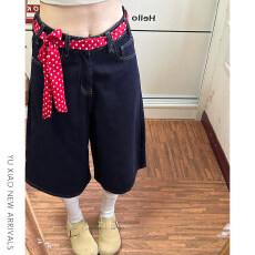 批发深蓝色阔腿七分<b class='q'>牛仔裤</b><b class='q'>女</b>夏季薄款2026新款复古显瘦宽松<b class='q'>直筒</b>中裤子