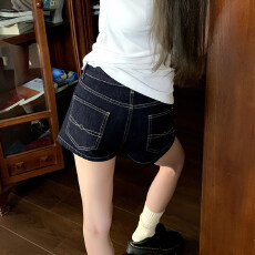 批发橘子树在哪儿复古明线牛仔短<b class='q'>裤</b>女夏薄款修身显瘦辣妹女团百搭热<b class='q'>裤</b>