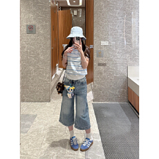 批发美式七分浅蓝色牛仔<b class='q'>裤</b>女2026夏新款高腰直筒小个子休闲百搭中短<b class='q'>裤</b>