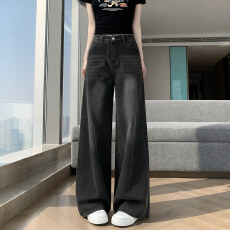 批发小个子超火的<b class='q'>牛仔裤</b>女夏季2026新款高腰宽松初中高中生直筒拖地裤