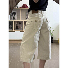 批发韩系浅杏色低腰阔腿七分牛仔裤<b class='q'>女</b>2026年夏季薄款宽松显瘦休闲裤子