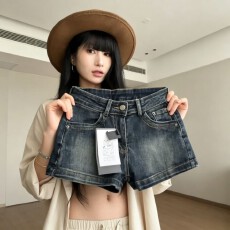 批发美式高级感气质直筒牛仔短裤女辣妹设计刺绣低腰修身显瘦包臀<b class='q'>热裤</b>