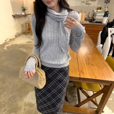 批发高领宽边系带复古收腰显瘦内搭毛衫上衣毛衣