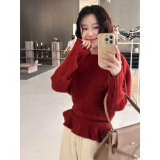 批发韩系氛围感系带衣摆花边蝙蝠袖<b class='q'>针织衫</b>