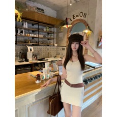 批发配腰带针织背心连衣裙女<b class='q'>春</b>夏新款性感修身包臀吊带裙子