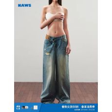 批发NAWS 5克拉银河<b class='q'>牛仔裤</b> 戴蒙系列水洗烫钻宽松直筒阔腿裤子