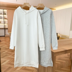 批发纯棉华棉复合<b class='q'>牛奶</b><b class='q'>丝</b>/银狐绒  中长款过膝连帽卫衣裙女秋冬