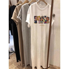 批发后包领 100%纯棉 好质量 <b class='q'>中</b>长款过膝短袖<b class='q'>连衣裙</b>女夏t恤裙