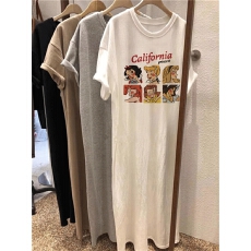 批发后包领 100%纯棉 好质量 <b class='q'>中</b>长款过膝短袖<b class='q'>连衣裙</b>女夏t恤裙