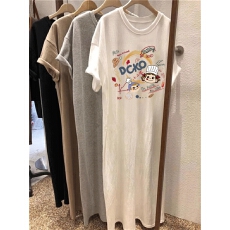 批发后包领 100%纯棉 好质量 <b class='q'>中</b>长款过膝短袖<b class='q'>连衣裙</b>女夏t恤裙