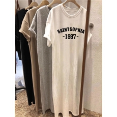 批发后包领 100%纯棉 好质量 <b class='q'>中</b>长款过膝短袖<b class='q'>连衣裙</b>女夏t恤裙