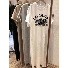 批发后包领 100%纯棉 好质量 <b class='q'>中</b>长款过膝短袖<b class='q'>连衣裙</b>女夏t恤裙