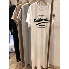 批发后包领 100%纯棉 好质量 <b class='q'>中</b>长款过膝短袖<b class='q'>连衣裙</b>女夏t恤裙