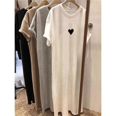 批发后包领 100%纯棉 好质量 <b class='q'>中</b>长款过膝短袖<b class='q'>连衣裙</b>女夏t恤裙