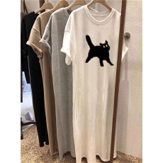 批发后包领 100%纯棉 好质量 中长款过膝短袖<b class='q'>连衣裙</b>女夏t恤裙