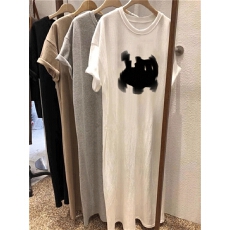 批发后包领 100%纯棉 好质量 中长款过膝短袖<b class='q'>连衣裙</b>女夏t恤裙