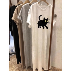 批发后包领 100%纯棉 好质量 中长款过膝短袖<b class='q'>连衣裙</b>女夏t恤裙