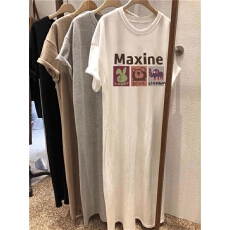 批发后包领 100%纯棉 好质量 中长款过膝短袖<b class='q'>连衣裙</b>女夏t恤裙