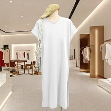 批发后包领 100%纯棉 好质量 中长款过膝短袖连衣<b class='q'>裙</b>女夏<b class='q'>t</b><b class='q'>恤</b><b class='q'>裙</b>子