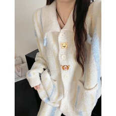 2025年冬季新款半边绒睡衣女网红风韩版家居服官方