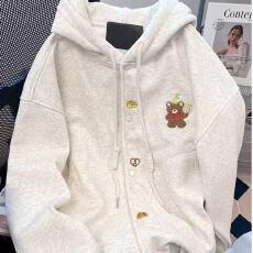 批发【华棉复牛奶丝/银狐绒】<b class='q'>小熊</b>刺绣<b class='q'>卫衣</b>春秋季学院风连帽棒球外套