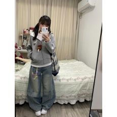 批发纯棉华棉复牛奶丝/银狐绒 拉链两侧拼接波点 绣花