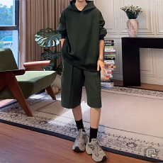 批发官图 松弛慵懒洋气宽松两件套春秋<b class='q'>中长款</b>连帽<b class='q'>卫衣</b>五分裤时尚套装