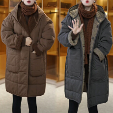 批发官图 复古双面可穿毛毛外套2025秋冬新款中长款慵懒风单排扣棉服