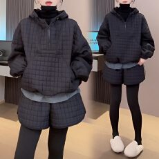 批发官图 休闲运动套装冬新款<b class='q'>韩</b>版复古显瘦华夫格卫衣棉服裤子两件套